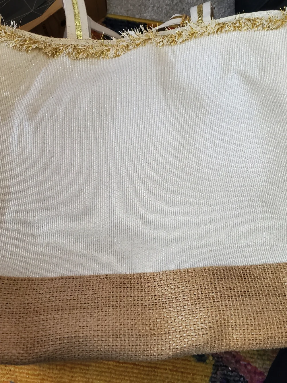 America & Beyond Champagne Beaded Tote Bag Gold Ivory Statement Bag